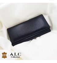 ALC Collection Lüks Parlak Siyah Renk Klasik Çıtçıtlı Kapaklı Yatay Kadın Cüzdan