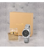 Polo Air Spor Kadın Kol Saati Parfüm Seti Hediyelik Kutusunda Kombin Gümüş Siyah Renk ST-2178S2 (Gümüş-Siyah)