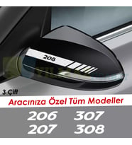 Peugeot 207 301 307 308 407 408 3008 Yan Dikiz Ayna Şerit Oto Sticker Etiket Yapıştırma Çıkartma 3 Çift ( 20 X 2 Cm Ölçü )