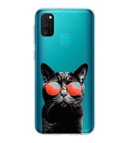 PrintiFy Samsung Galaxy M21 ile Uyumlu 1mm Slim Fit Kedi 3 050d Baskılı Şeffaf  Kılıf