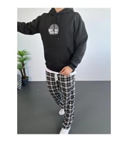 Erkek 3 İplik Pamuklu Kapüşonlu Baskılı Cepli Oversize Sweatshirt Hoodie - Siyah