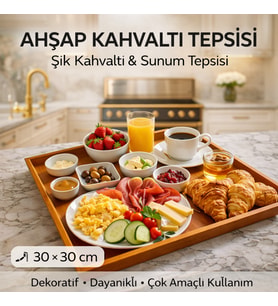 Ahşap Kahvaltı Tepsisi – 30 × 30 cm