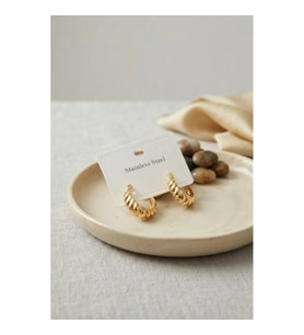 Mey İthalat® 316L Çelik Gold Renk Kıvrımlı Halka Model Küpe