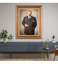Altın Paspartulu Atatürk  Çerçeveli Tablo C112 (Gold)