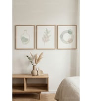 Soft Minimal Doğa Çizimleri 3’lü Ahşap Çerçeveli Tablo Seti - Modern & Sade Duvar Dekoru
