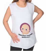 BK Gift Esprili Tasarım Beyaz Sıfır Kol Hamile Tişört-1, Hamile Giyim, Eşe Hediye