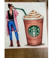 27X24 CM STARBOOKS KAHVE İÇEN KIZ ARMAA YAMA DİKİŞ AKSESUARI