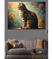Mandala Desenli Mistik Kedi Figürü Dekoratif Kanvas - Mdf Ahşap Tablo
