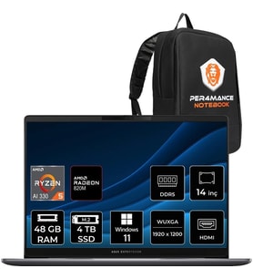 Asus Expertbook P3 Ryzen AI 5 330 Notebook 48GB RAM 14" FHD+ Win11 Pro + Per4 Çanta PM3406R516512G0DP430