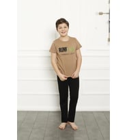 Akbeniz Erkek Çocuk Pamuk Kısa Kollu Pijama Takımı 20383 (KAHVE)