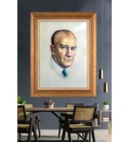 Altın Varaklı Çerçeveli Paspartulu Atatürk Tablo DC1474 (Gold)