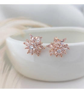 Vaoov  925 Ayar Gümüş Beyaz Taşlı Lotus Çiçeği Küpe (Rose)