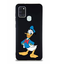 Samsung Galaxy A21S Soft Premier Kapak Donald Duck-C Tasarımlı Silikon Kılıf - Siyah (Şeffaf)