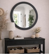 Ahşap Yuvarlak Ayna 50 CM - Antre Hol Banyo Mutfak Salon Wc Aynası - Doğal Ahşap Çerçeveli (Antrasit)