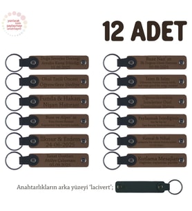 Açık Kahve & Lacivert, Babalar Günü Hediyesi, Kişiye Özel İsim Yazılı Anahtarlık 12' li Set