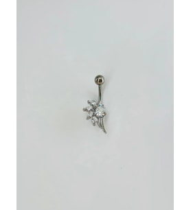 Rodyum Zirkon Taşlı Çelik Göbek Bar Uzunluğu : 13 Mm / Bar Kalınlığı 1.41 Mm / - Pg0092