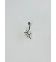 Rodyum Zirkon Taşlı Çelik Göbek Bar Uzunluğu : 13 Mm / Bar Kalınlığı 1.41 Mm / - Pg0092