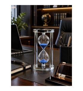 Modern Ofis Masa Üstü Biblosu Cam Kum Saati 10 Dakikalık Zamanlı Mavi Kum Dekoratif Hediye 14.5x8 CM