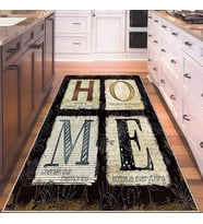 Siyah Home Yazılı Yıkanabilir Kaymaz Taban Leke Tutmaz Modern Salon Halısı ve Yolluk (Siyah-Bej)
