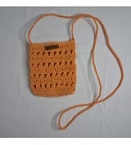 El Örgüsü Kağıt İp Telefon Çantası - Çıtçıtlı Turuncu Mini Çapraz Omuz Çantası (15x17 cm) Ayla Karakılçık