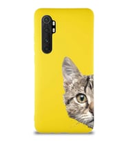 Xiaomi Mi Note 10 Lite Soft Premier Kapak Catface Tasarımlı Silikon Kılıf - Sarı (Şeffaf)