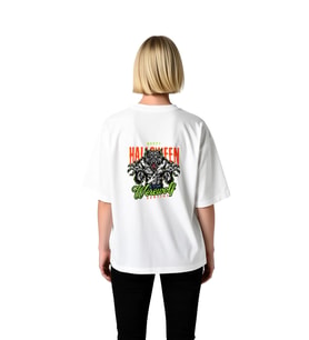 Kadın Oversize Tişört Cadı Bayramı Kurt Adam Avı Temalı Neon Baskılı Rahat Kesim Günlük Modern Şık