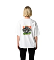 Kadın Oversize Tişört Cadı Bayramı Kurt Adam Avı Temalı Neon Baskılı Rahat Kesim Günlük Modern Şık