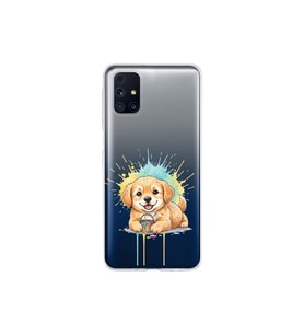 Samsung Galaxy M31s ile Uyumlu Splash Köpek Tasarımlı Şeffaf Silikon Kılıf
