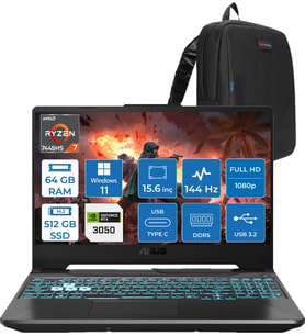 Asus Tuf Gaming A15 – FA506NCG Amd Ryzen 7-7445HS 64GB Ddr5 512GB SSD Rtx 3050/4GB 75W 15.6 Inç Full Hd 144Hz Ips-Level WIN11PRO Gaming Bilgisayar HN206AF22+ZETTAÇANTA