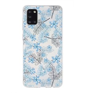 Samsung Galaxy A31 Uyumlu Kapak Floral Mavi Tasarımlı Şeffaf Silikon Kılıf