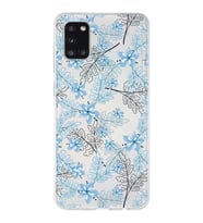 Samsung Galaxy A31 Uyumlu Kapak Floral Mavi Tasarımlı Şeffaf Silikon Kılıf
