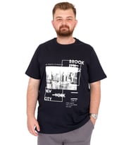 Mode XL Büyük Beden Erkek T-Shirt Bisiklet Yaka New York U25005 Lacivert