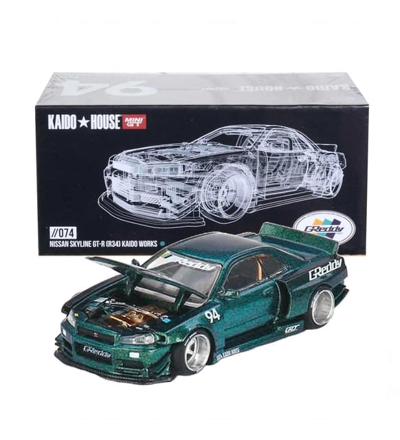 ミニカー MINIGT 1/64 NISSAN GT-R R34 GReddy V1 Mini GT 1:64 Nissan Skyline GT-R (R34) Kaido WorTMS GReddy V1