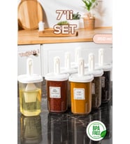 Porsima 4365 7li Kaydırmalı Kaşıklı Sızdırmaz Kapaklı Etiketli Baharatlık Seti - Saklama Kabı
