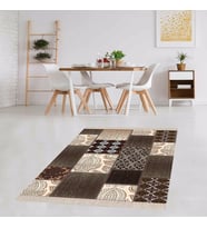 Kilim Desenli Etnik Dijital Baskı Yıkanabilir Kaymaz Taban Modern Salon Halı ve Yolluk (Kahverengi)