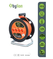 Bylıon Makaralı Uzatma Kablosu 3*1.5mm² 20 Mt. Turuncu Kablo - Işıklı