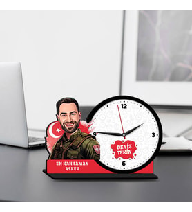 Yakışıklı Askere Hediye Karikatürlü MDF Masa Saati