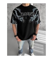 Unisex Bisiklet Yaka Baskılı Oversize T-Shirt-Siyah