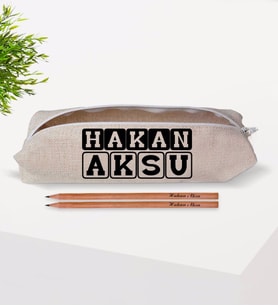 BK Gift Kişiye Özel İsimli Harfli Keten Bez Kalemlik ve İsimli Ahşap Kurşun Kalem Hediye Seti-30