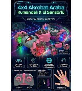 Şarjlı Uzaktan Kumandalı ve El Sensörlü 4x4 Akrobat Araba 360 Derece Dönen Işıklı Oyuncak Araba