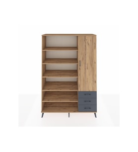 Hyperion Dolap 9 Raflı 3 Çekmeceli Tek Kapaklı  132x44x195 Çam-Çam/Antrasit