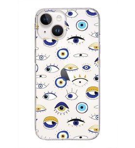 PrintiFy Apple  iPhone 14 ile Uyumlu 1mm Slim Fit Nazar Boncuğu 2 Baskılı Şeffaf  Kılıf