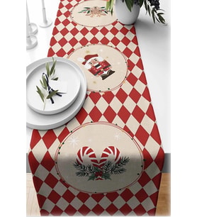 Yılbaşı Temalı Dijital Baskılı Runner Örtüsü Christmas Kırmızı 40x140 cm