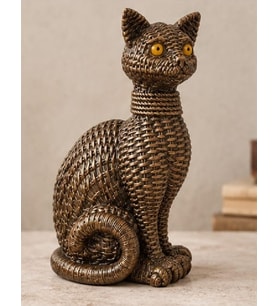 Kedi Heykeli Büyük BOY Hasır Vücut Desenlerine Sahip El yapımı Kedi Heykeli
