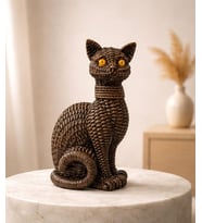 Kedi Heykeli Büyük BOY Hasır Vücut Desenlerine Sahip El yapımı Kedi Heykeli