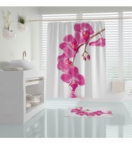 Banyo Perdesi Orkide Çiçek Desen Duş Perdesi Baskılı Su Geçirmez Polyester Kumaş Banyo Perdesi (Çok Renkli)