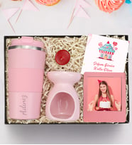 Kişiye Özel 500 ml Çelik Termos & Buhurdanlık & Pembe İnstagram Çerçeve Hediye Seti