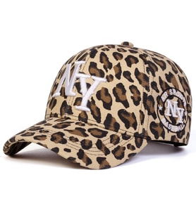 Valkyrie Açık Leopar Desenli NY Nakışlı Unisex Şapka Ayarlanabilir %100 Pamuk Spor Günlük Şapka