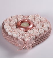 Pembe Kalp Örgü Sepette Tealight Mumluk Kokulu Taş Dekoratif Hediyelik