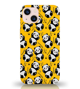 Apple iPhone 13 Mini Uyumlu Lansman Kılıf Panda Tasarımlı İçi Kadife Kapak-Sarı (Şeffaf)